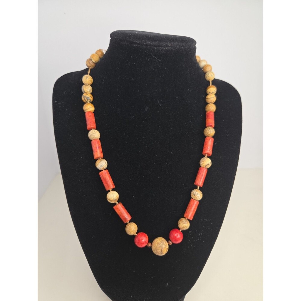 Artisan Handcrafted Picture Jasper Red Sponge Coral Beaded Statement Necklace